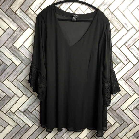 Torrid Black Lace Belle Sleeve Vneck Blouse